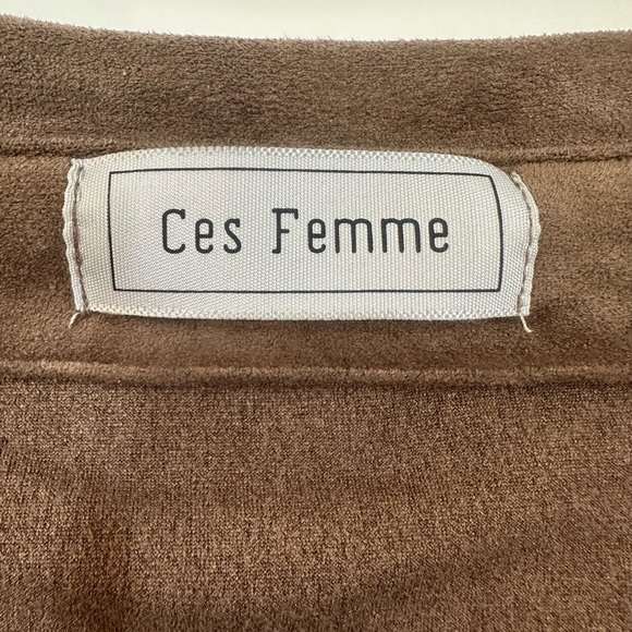 Ces Femme Women’s Brown Collared Fringe Button Jacket 2 Pockets Size Large NWT - Picture 4 of 12